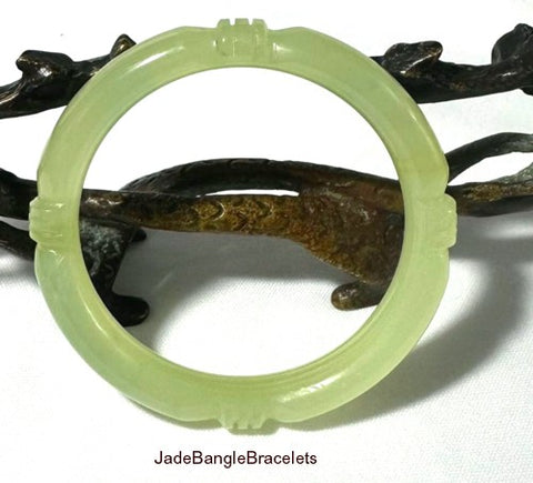 "Dynasty" Carved Chinese Jade Bangle Bracelet 53mm (NJ-CARV-31-53)