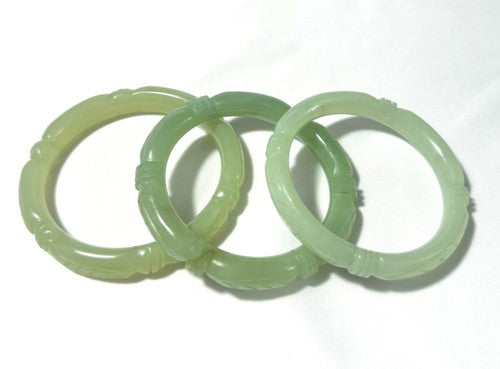 Sale-New Listing-"Bamboo Knot" Carved Translucent Chinese Jade Bangle Bracelet 56 mm (NJCARV-19-64 )