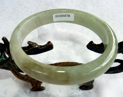 "Smokey" Green Burmese Jadeite Bangle Bracelet 65.5 mm Grade A +Certificate (G4784)