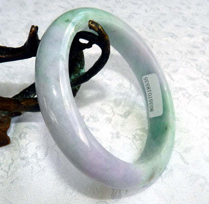 Green Veins and Lavender Burmese Jadeite Bangle Bracelet 56mm + Certificate (8535)