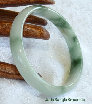 Mossy Green Veins on Translucent White Jadeite Bangle Bracelet 59.5mm (JBB3166)