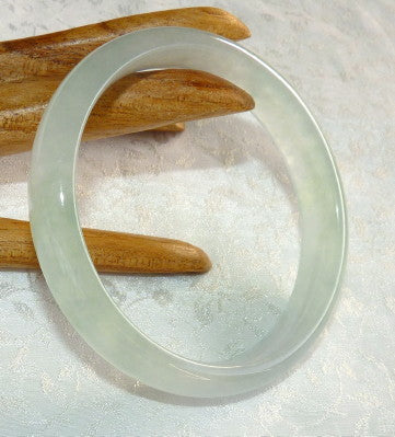 "Sister Set" Carved and Smooth Jadeite Jade Set of 2 Bangle Bracelets 57mm (JBB3218)