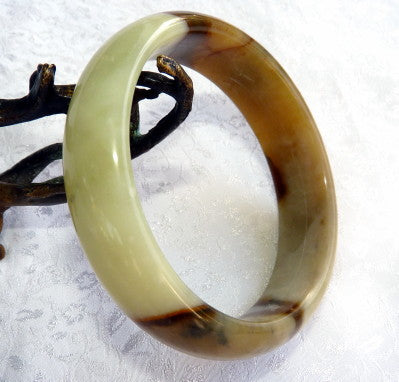 "Connect to Earth" Chinese River Jade Bangle Bracelet 59 mm (JBB3388)