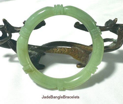 Sale-"Bamboo Knot" Carved Translucent Chinese Jade Bangle Bracelet 58 mm (NJCARV-19-58)
