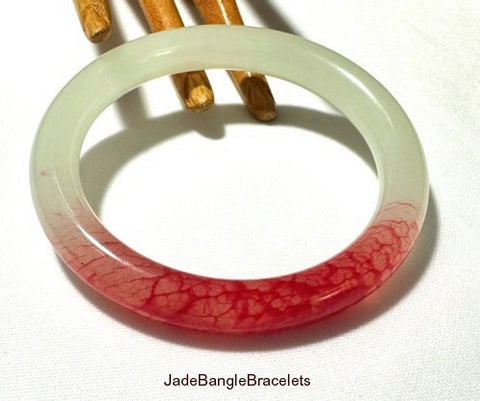 "Kiss of Blood Red" Chinese Jade Bangle Bracelet 56 mm (JBB-3508)