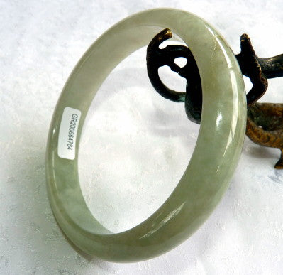 "Smokey" Green Burmese Jadeite Bangle Bracelet 65.5 mm Grade A +Certificate (G4784)