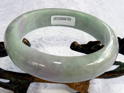 Green Veins and Lavender Burmese Jadeite Bangle Bracelet 57 mm + Certificate G4799)
