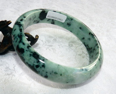 "Yin and Yang" Burmese Jadeite Bangle Bracelet Grade A 62.5mm + Certificate (4983)