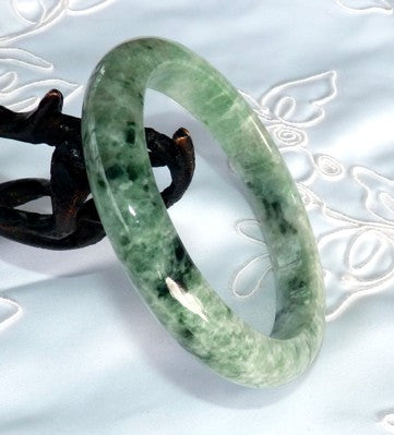 "Power Jade" Yang Dark and Yin Light Green Jadeite Jade Bangle Bracelet 59mm Grade A + Certificate (729)