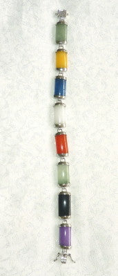 "Colors of Jade" Multi Color Jade and Silver Bracelet 8"