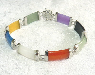 "Colors of Jade" Multi Color Jade and Silver Bracelet 8"