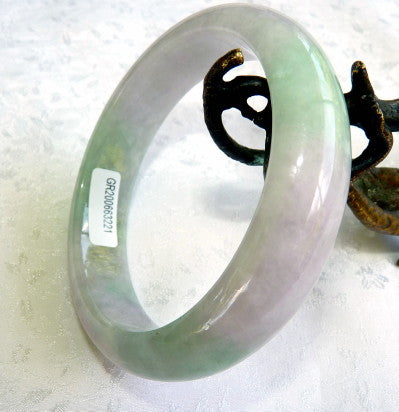 Gorgeous Green and Lavender Burmese Jadeite Grade A Bangle Bracelet 61 mm+ Certificate (G3221)