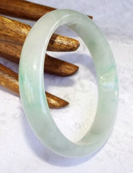 Elegant Soft Green Veins Burmese  Jadeite Bangle Bracelet 57.5mm (JBB2193)