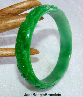 Auspicious Carved Butterfly Bat Pixiu and More Jadeite Bangle Large 70mm (JBB2563)