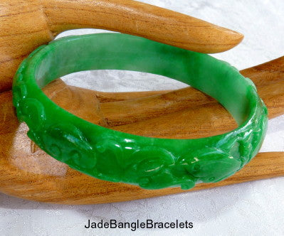 Auspicious Carved Butterfly Bat Pixiu and More Jadeite Bangle Large 70mm (JBB2563)