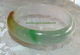 Clearance-Translucent Three Color Green, White, Honey Jadeite Bangle 57mm (JBB2762)