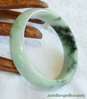 Big Green Veins Yin and Yang Jadeite Jade Bangle Bracelet 58mm (JBB3157)