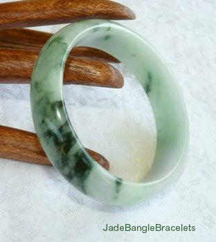Big Green Veins Yin and Yang Jadeite Jade Bangle Bracelet 58mm (JBB3157)