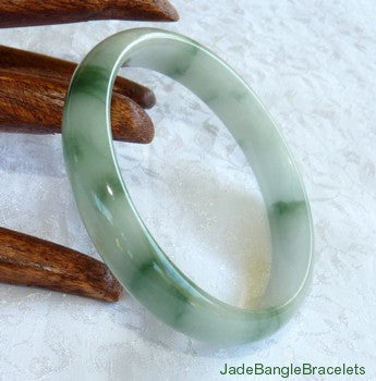 Mossy Green Veins on Translucent White Jadeite Bangle Bracelet 59.5mm (JBB3166)