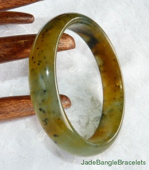 "Butterfly Tracks" on Red and Green Chinese River Jade Bangle Bracelet 59mm (JBB3173)