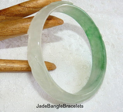 "Glorious Phoenix" Translucent Carved Jadeite Jade Bangle Bracelet 58.5mm (JBB3187)