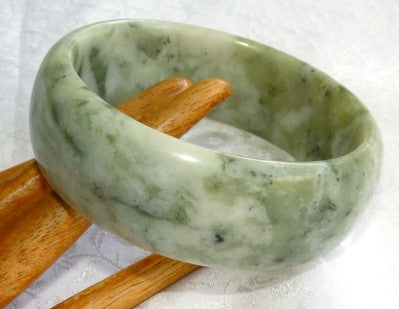 Sale-Green Veins Chinese Jade "Cuff" Style Wide Bangle Bracelet 60mm (JBB3257