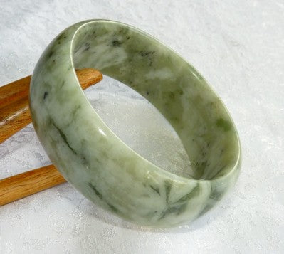 Sale-Green Veins Chinese Jade "Cuff" Style Wide Bangle Bracelet 60mm (JBB3257