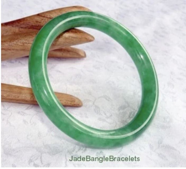 Clearance - Classic Round Varied Green Jadeite Jade Bangle Bracelet 54mm (JBB-3273)