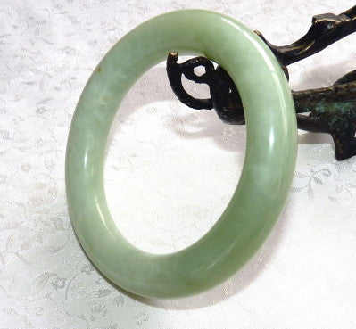 "Happy and Healthy" Chinese Jade Classic Round Bangle Bracelet 60mm (JBB-3367)