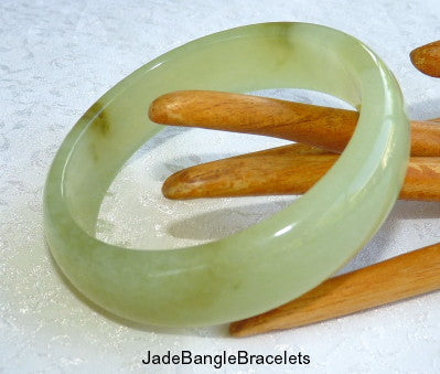 Sale-"Dragon Tracks" Translucent Green Chinese Jade Bangle Bracelet 59mm (JBB-3369)