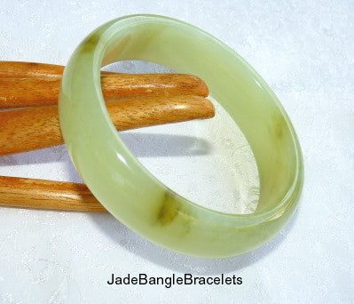 Sale-"Dragon Tracks" Translucent Green Chinese Jade Bangle Bracelet 59mm (JBB-3369)