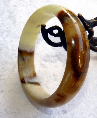 "Connect to Earth" Chinese River Jade Bangle Bracelet 59 mm (JBB3388)