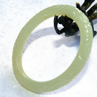 Carved All Around Oval Jade Bangle Bracelet Fits Like 55-57 mm + Certificate (JBB3396)